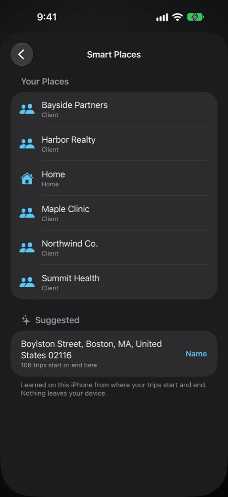 Smart Places: named places and a suggested place