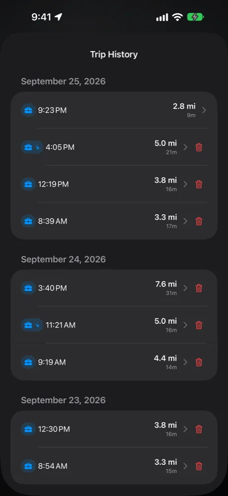Trip History grouped by day